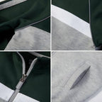 Everanne youth sports zip-up jacket with stand collar and colorblock stripes in dark green and light gray, ideal for active wear