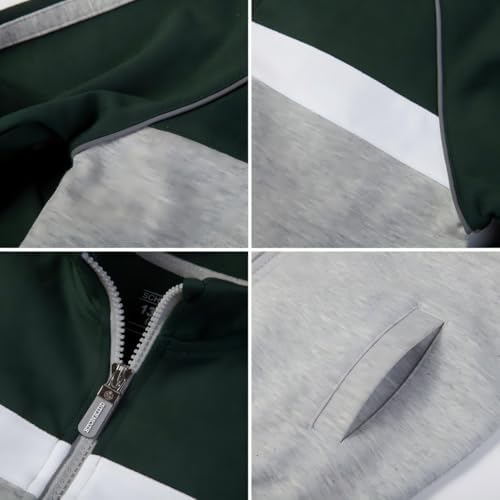 Everanne youth sports zip-up jacket with stand collar and colorblock stripes in dark green and light gray, ideal for active wear