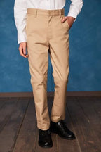 Everanne classic twill long pants with patch pockets and dual waist design, casual and stylish in neutral fabric
