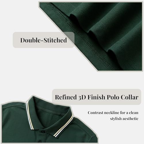 Everanne unisex cotton blend long sleeve polo shirt with ribbed collar in green, casual wear for men and women.