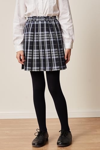 Everanne girls pleated school skirt with elastic and zipper waist, cotton lining, suitable for school uniforms and everyday wear.