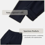 Everanne slim tapered jogger sweatpants in blue with elastic waist and cuffed hems, made of cotton and nylon for a comfortable fit.