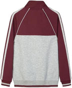 Everanne youth sports zip-up jacket with stand collar and colorblock red stripes, ideal for active wear and athletic activities.