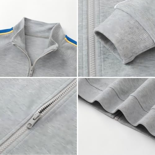 Everanne youth sports zip-up jacket with stand collar and contrast stripe in grey, lightweight jacket for active wear.
