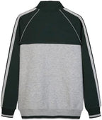 Everanne youth sports zip-up jacket with stand collar featuring dark green and light gray colorblock stripes, ideal for active wear.