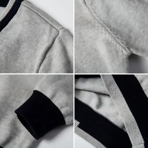 Everanne unisex V neck pullover sweater with stripe trim, cotton windproof cuffs, and a cozy, stylish design.