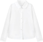 Everanne girls' long sleeve poplin school shirt with a club collar, made of stretch fabric for comfortable wear.