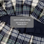 Everanne girls' navy and off-white woven checkered pleated skirt with dual waist YKK zipper, stylish and comfortable for everyday wear.
