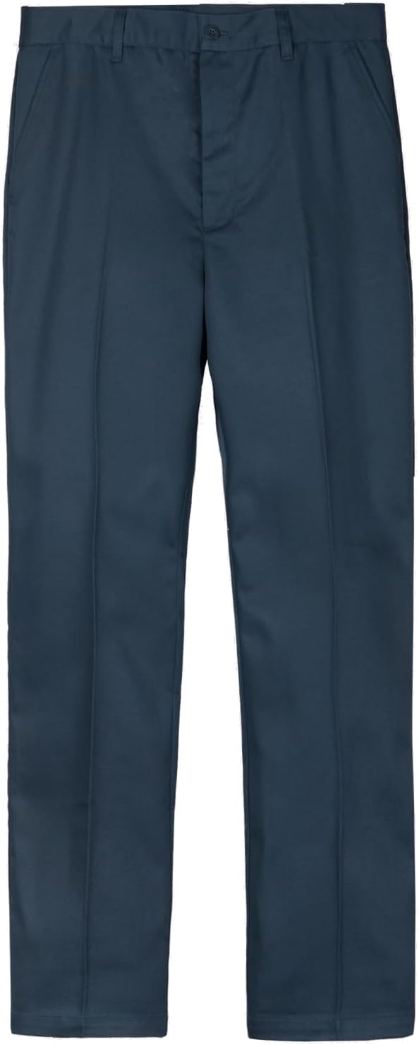 Everanne boys cotton pants with zipper front, structured seams, slant pockets, and adjustable cuffs, shown on a child model.
