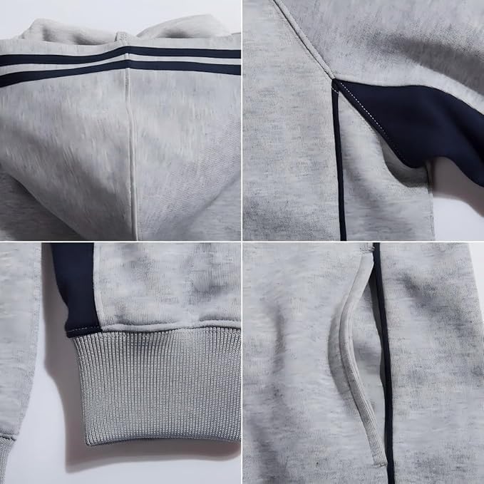 Everanne unisex youth sports zip-up hooded jacket with windproof fabric, gray and navy colors, featuring ribbed hem for active wear.