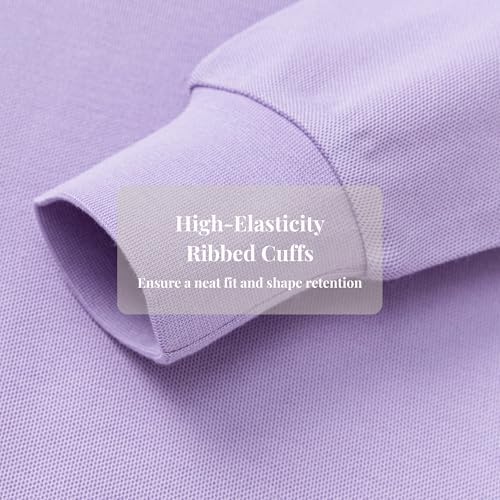 Everanne unisex lilac long sleeve polo shirt with a classic collar and button placket, ideal for uniform wear.
