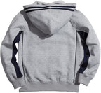 Everanne unisex youth sports zip-up hooded jacket with windproof fabric, gray and navy colors, ribbed hem, ideal for active wear