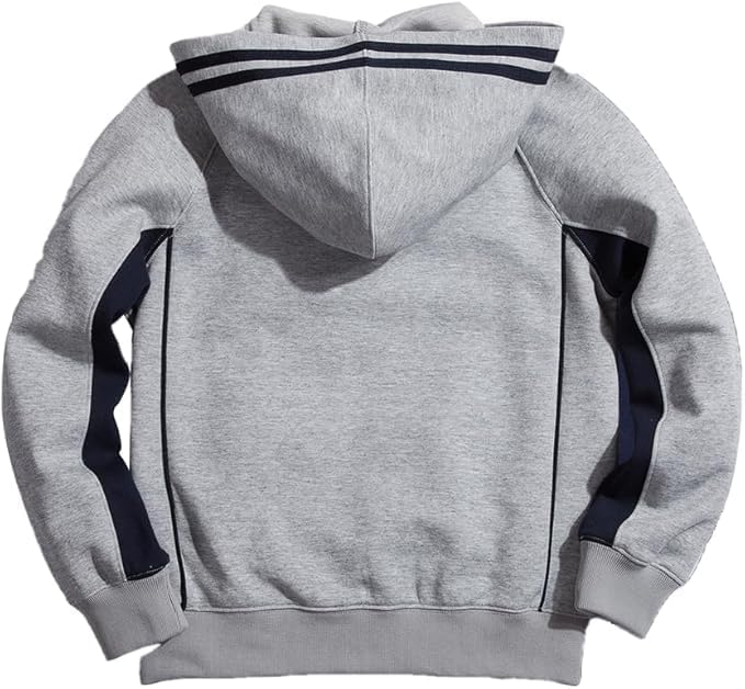 Everanne unisex youth sports zip-up hooded jacket with windproof fabric, gray and navy colors, ribbed hem, ideal for active wear
