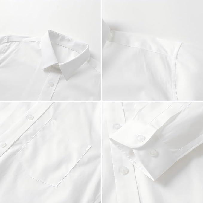 Everanne boys cotton blend long sleeve shirt with square collar and patch pocket in white, casual boys' tops.