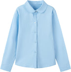 Everanne girls' blue stretch poplin long sleeve school shirt with a club collar, perfect for school uniforms or casual wear.