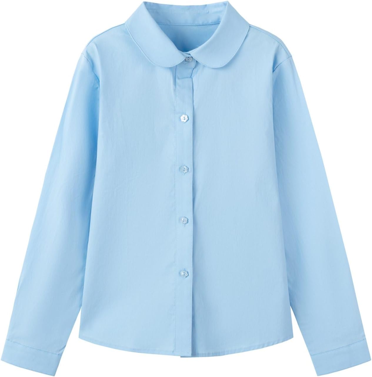 Everanne girls' blue stretch poplin long sleeve school shirt with a club collar, perfect for school uniforms or casual wear.