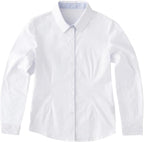 Everanne girls' cotton Oxford long sleeve shirt with square collar and pearl buttons, perfect for casual or dressy occasions.