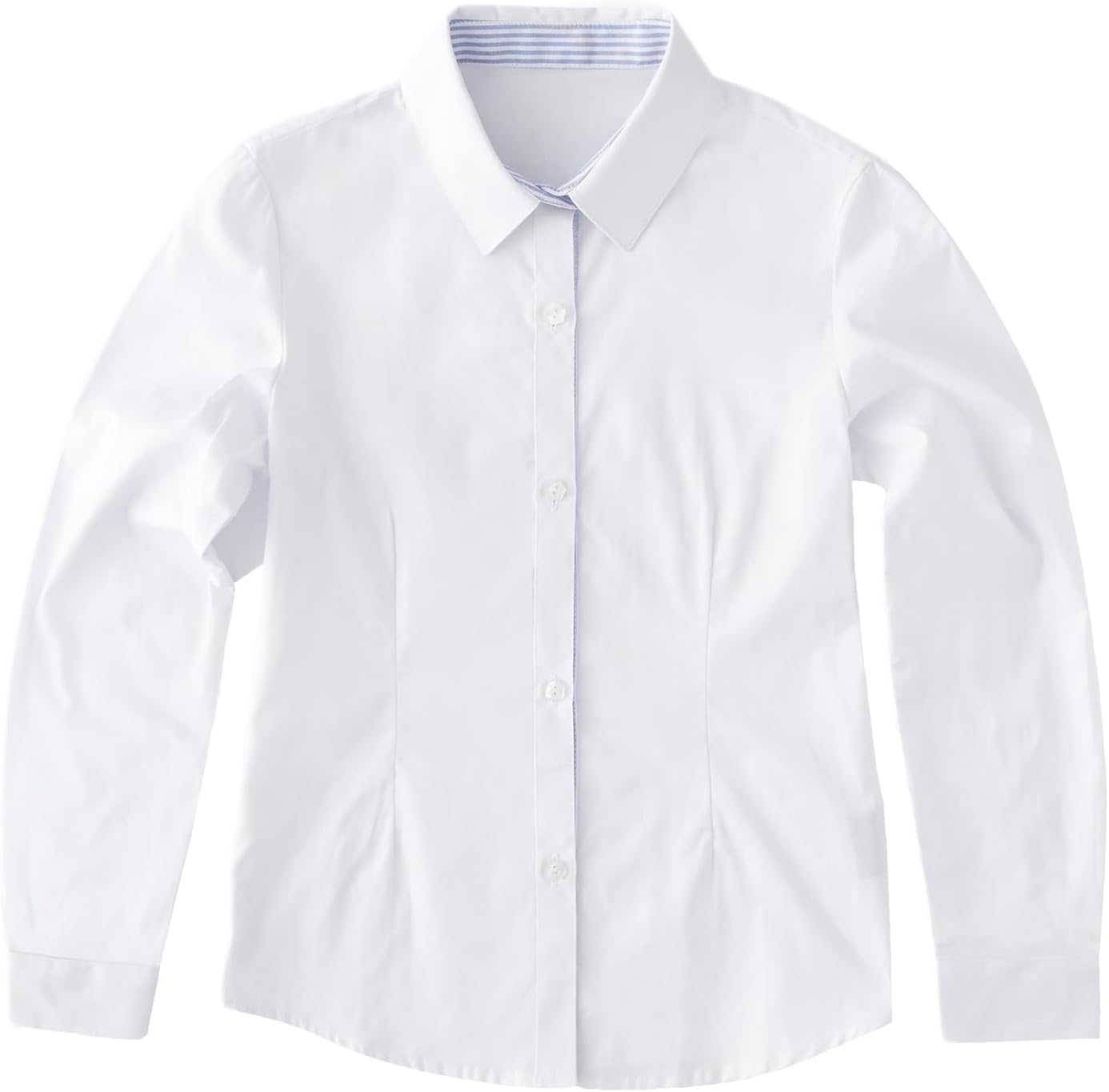 Everanne girls' cotton Oxford long sleeve shirt with square collar and pearl buttons, perfect for casual or dressy occasions.