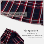 Everanne girls woven checkered pleated skirt with dual waist YKK zipper, showcasing stylish design and classic pattern.