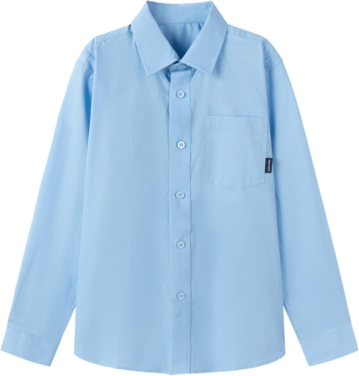 Everanne boys' cotton blend long sleeve shirt with square collar and patch pocket in blue, stylish and comfortable boys' tops.