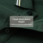 Everanne unisex green cotton blend long sleeve polo shirt with ribbed collar, casual and comfortable stylish polo top