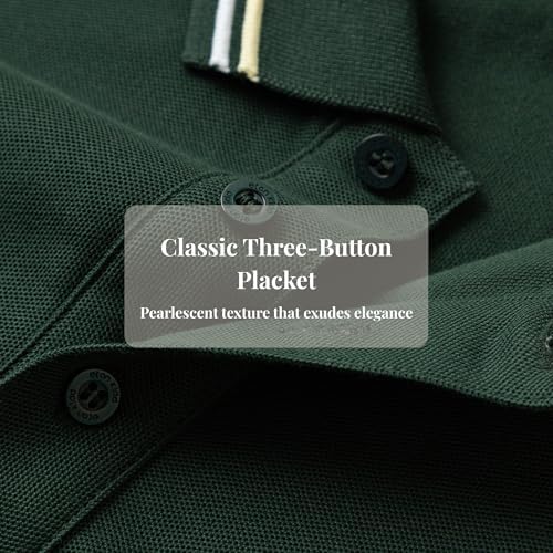 Everanne unisex green cotton blend long sleeve polo shirt with ribbed collar, casual and comfortable stylish polo top