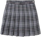 Everanne girls' gray woven checkered pleated skirt with dual YKK zippers, designed for stylish scooters and skorts.