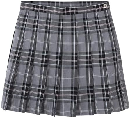 Everanne girls' gray woven checkered pleated skirt with dual YKK zippers, designed for stylish scooters and skorts.