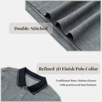Everanne unisex cotton blend long sleeve polo shirt with ribbed collar, shown in a close-up of the fabric and collar details.