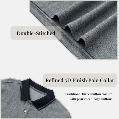 Everanne unisex cotton blend long sleeve polo shirt with ribbed collar, shown in a close-up of the fabric and collar details.