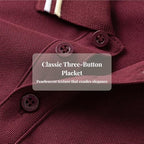 Everanne unisex red cotton blend long sleeve polo shirt with ribbed collar, casual and stylish for everyday wear.