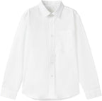 Everanne boys cotton blend long sleeve shirt with square collar and patch pocket in white, stylish and comfortable boys' top.