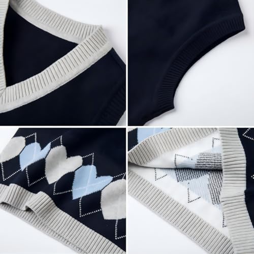 Everanne toddler girl sweater vest with heart pattern, V-neck, sleeveless knit cotton tank top for school outfits.