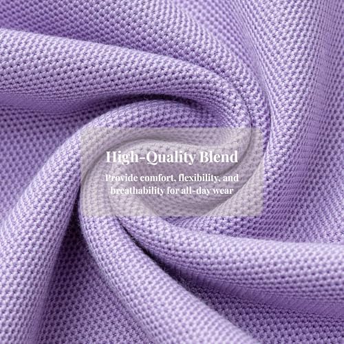 Everanne unisex lilac long sleeve polo shirt with collar and buttons, made of comfortable uniform fabric.