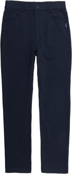 Everanne boys Roma knit slim fit pants with dual elastic waistbands and resin button detailing.