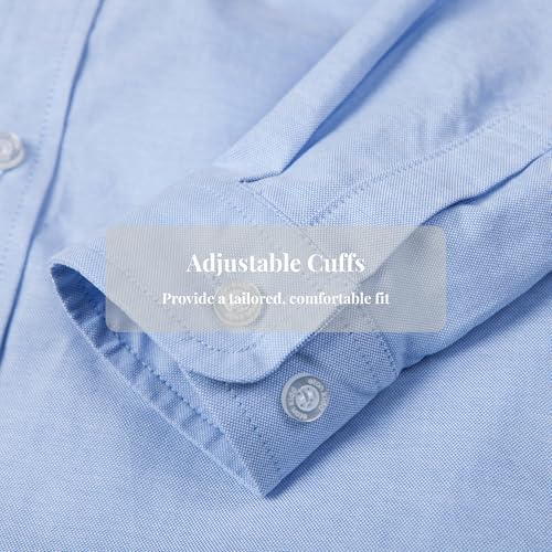 Everanne boys' 100% cotton Oxford long sleeve shirt with button-down collar, soft and comfortable boys' tops.