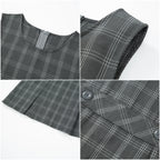 Everanne girls' plaid school uniform jumper dress with pleated grey skirt, featuring a classic and comfortable design.