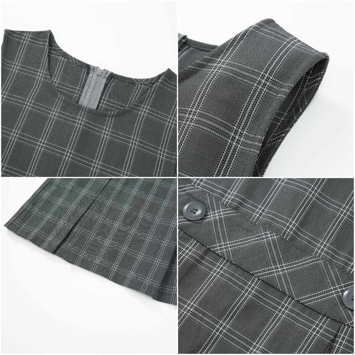 Everanne girls' plaid school uniform jumper dress with pleated grey skirt, featuring a classic and comfortable design.