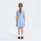 Everanne Girls Piqué Short Sleeve Dress V-Neck Peter Pan Collar Bow