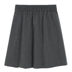 Everanne girls' preppy grey skirt with adjustable waist and built-in shorts, perfect for school or casual wear.