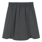Everanne girls' preppy grey skirt with adjustable waist and built-in shorts, featuring a classic and versatile design.