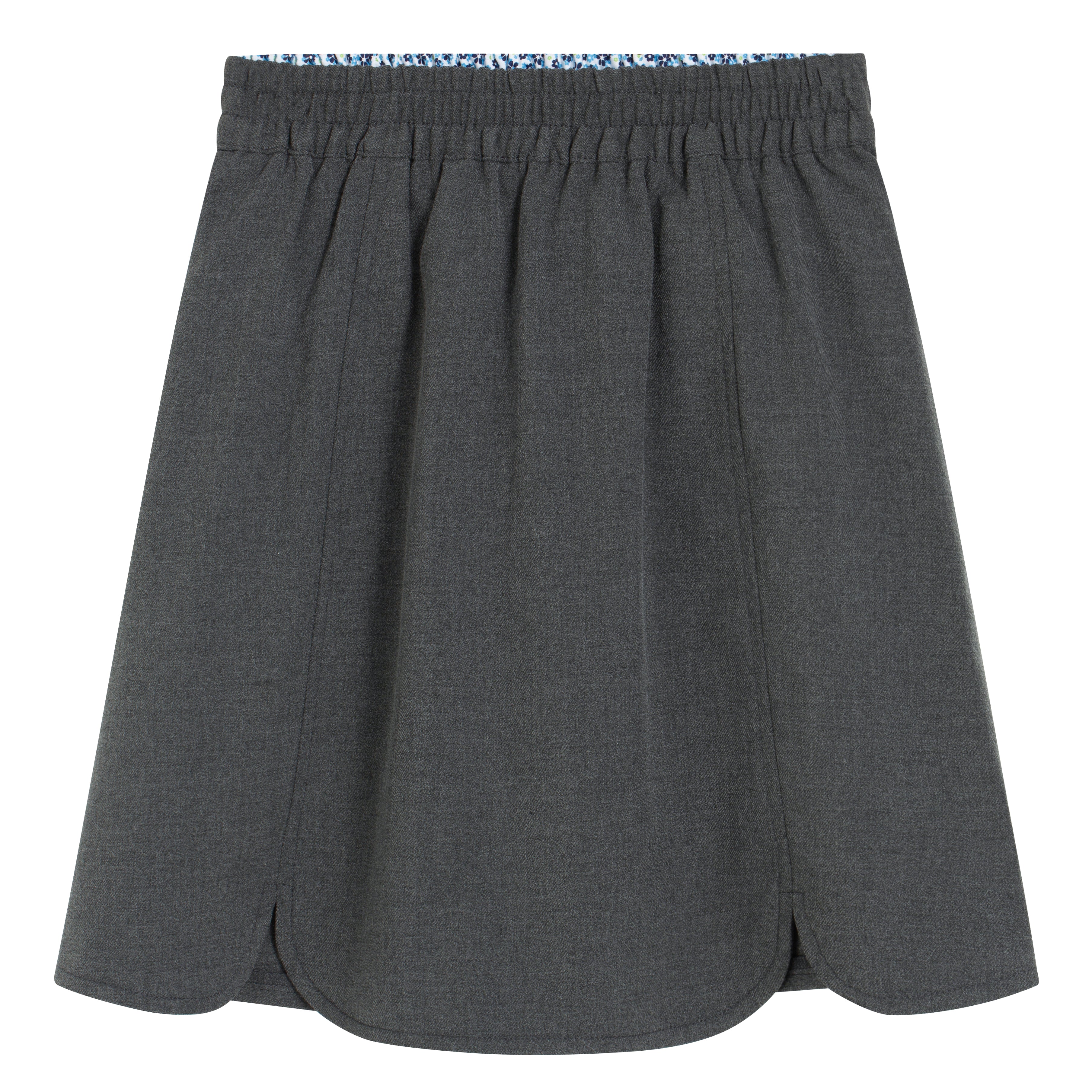 Everanne girls' preppy grey skirt with adjustable waist and built-in shorts, featuring a classic and versatile design.