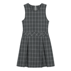 Everanne girls' grey plaid school uniform jumper dress with pleated skirt, featuring a classic and stylish design.