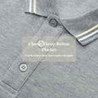 Everanne unisex cotton blend long sleeve polo shirt with ribbed collar in gray, featuring a classic fit and subtle texture.