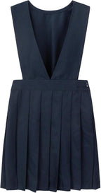 Everanne girls' navy twill pleated dress with side zipper, featuring a classic backpack design, suitable for casual wear.