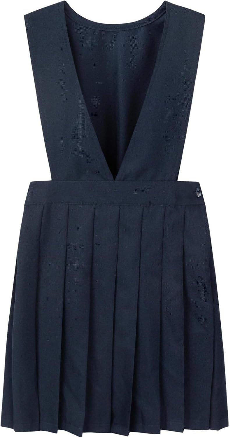Everanne girls' navy twill pleated dress with side zipper, featuring a classic backpack design, suitable for casual wear.