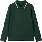 Everanne unisex cotton blend long sleeve polo shirt with ribbed collar in green, featuring a classic fit and soft fabric.