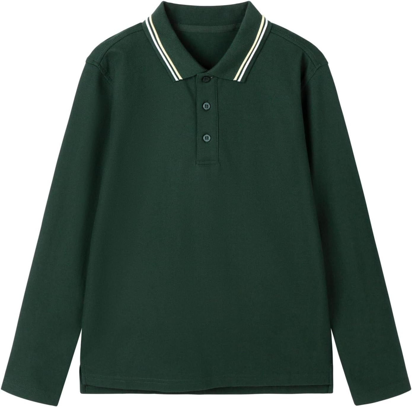 Everanne unisex cotton blend long sleeve polo shirt with ribbed collar in green, featuring a classic fit and soft fabric.