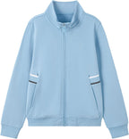 Everanne unisex youth sports zip-up jacket with stand collar and ribbed cuffs in blue, ideal for active wear and casual outings.