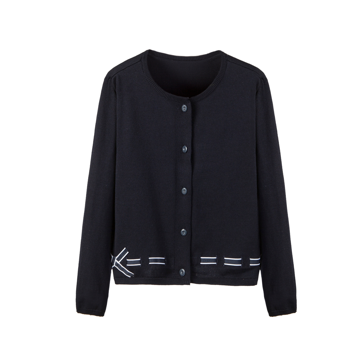 Everanne Girls Cotton Bow Cardigan Sweater with Round Collar Waist Detail
